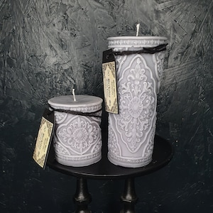 Grey Baroque Candle, Haunted House Candle, Ornate Gothic Candle, Witchy Pillar Candle, Vegan Witches Candle // 50 Berkeley Square