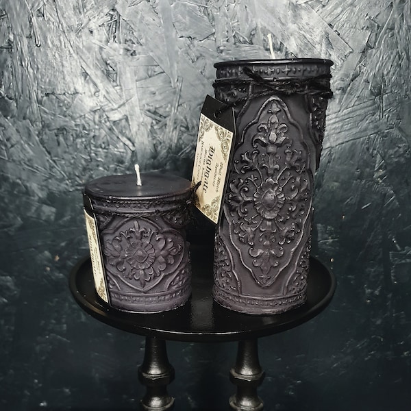 Black Baroque Candle, Ornate Gothic Candle, Witchy Pillar Candle, Vegan Witches Candle // Highgate Cemetary