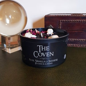 The Coven Witch Candle, Witchy Black Wax Candle, Gothic Crystal Candle