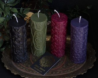 Gothic Candle Set, Witchy Candle Gift Box, Ornate Gothic Candle, Victorian Gothic, Witchy Pillar Candle, Vegan Witches Candle