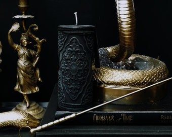 Black Cemetery Candle, Ornate Gothic Candle, Vegan Witches Pillar Candle, Highgate Cemetary Folklore Gift