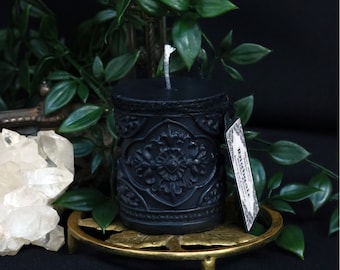 Black Baroque Candle, Ornate Gothic Church Candle, Witchy Pillar Candle, Vegan Witches Ritual Candle, Highgate Cemetary