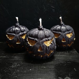 Black Pumpkin Candle, Pumpkin Spice Candle, Gothic Halloween Candle, Jack O Lantern Candle, Witchy Pillar Candle