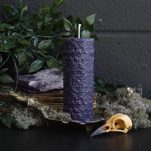 Purple Baroque Candle, Ornate Gothic Candle, Musk Scented Candle, Victorian Gothic, Witchy Pillar Candle, Vegan Witches Candle // Night Wing