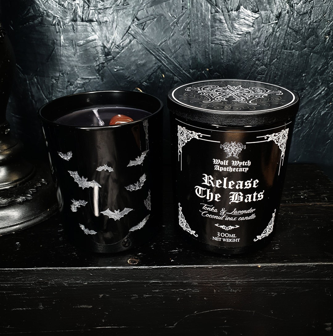 Black Halloween Candle, Crystal Bat Candle, Gothic Samhain Candle, Nick