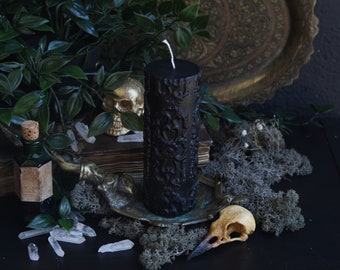 Black Baroque Candle, Ornate Gothic Candle, Victorian Gothic, Witchy Pillar Candle, Vegan Witches Candle // Oathbound