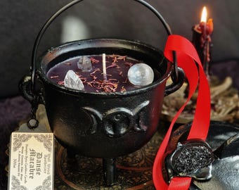 Cauldron Candle, Pumpkin Spice Candle, Halloween Crystal Candle, Witches Candle, Pagan Candle Gift