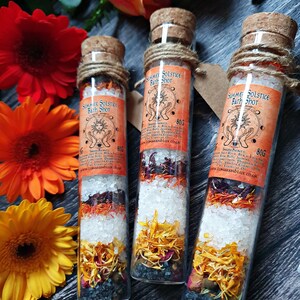 Summer Solstice Gift, Bath Ritual Salts, Litha Gift, Goddess Gift, Dried Flower Bath, Bath Salt Test Tube, Pagan Gift, Click For More Info image 4