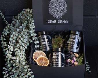 Cadeauset apothekerskaars, Witchy kristallen kaars geschenkdoos, gotische veganistische cadeauset, cadeauset verjaardagskaars