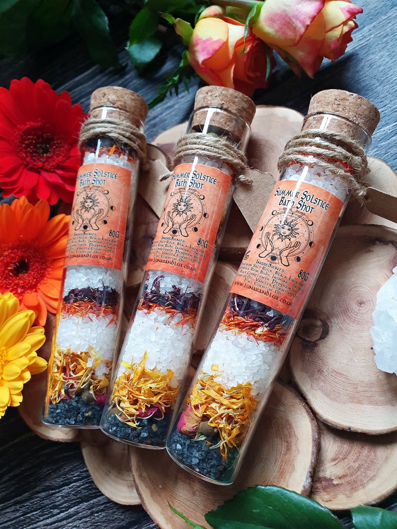 Summer Solstice Gift, Bath Ritual Salts, Litha Gift, Goddess Gift, Dried Flower Bath, Bath Salt Test Tube, Pagan Gift, Click For More Info image 8