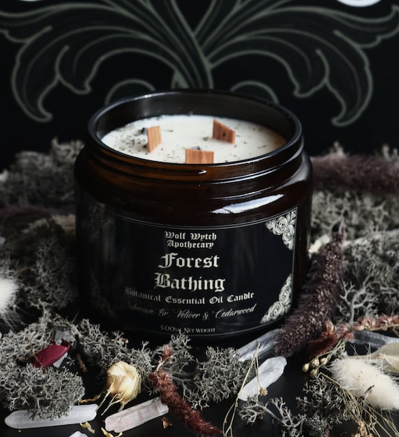 Forest Bathing Candle / Woodland Candle, Vegan Candle Gift, Hedge Witch Gift, Crystal Infused Candle