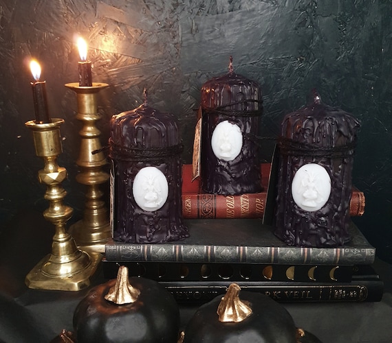 Black Drip Candle, Gothic Baphomet Candle, Witchy Pillar Candle, Vegan Witches Candle // Tobacco & Honey