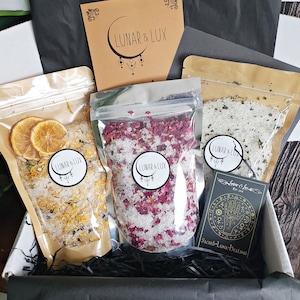 Bath Soak Gift Set, Vegan Bath Set, Vegan Bath Gift, Rose Petal Bath Salt, New Mom Bath Gift, Click for more info image 1