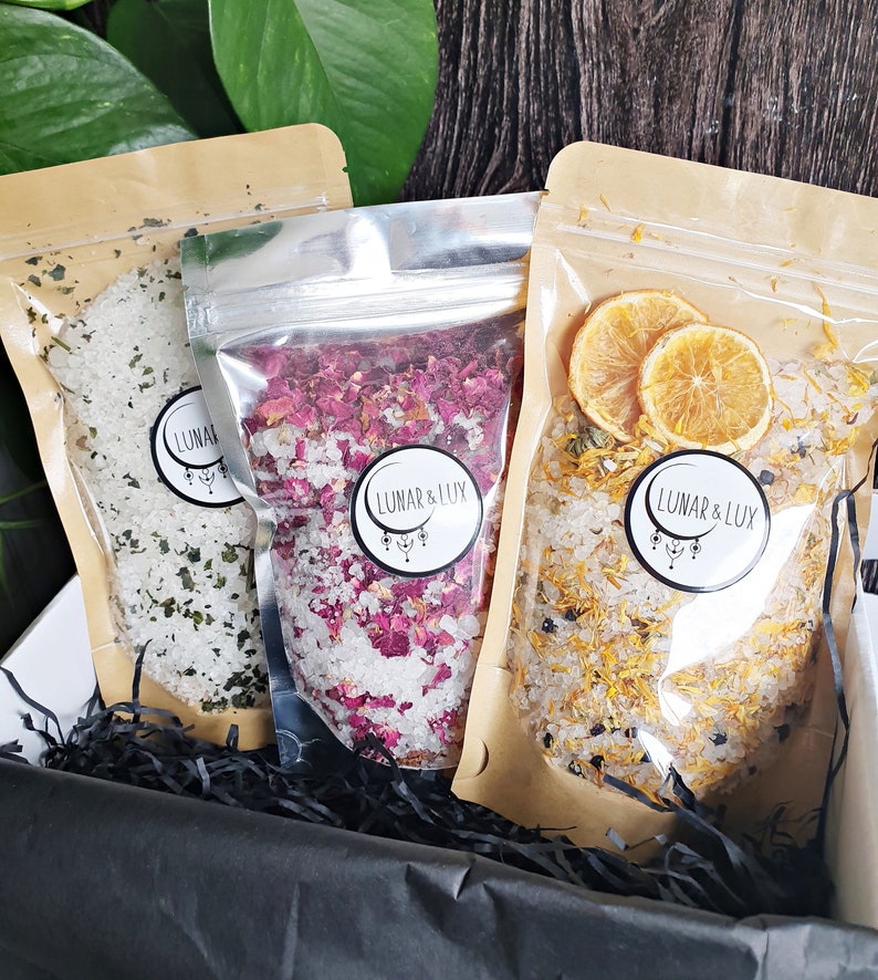 Bath Soak Gift Set, Vegan Bath Set, Vegan Bath Gift, Rose Petal Bath Salt, New Mom Bath Gift, Click for more info image 4