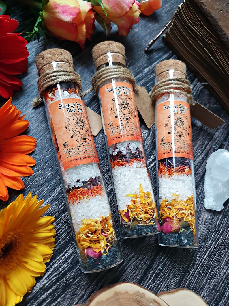 Summer Solstice Gift, Bath Ritual Salts, Litha Gift, Goddess Gift, Dried Flower Bath, Bath Salt Test Tube, Pagan Gift, Click For More Info image 5