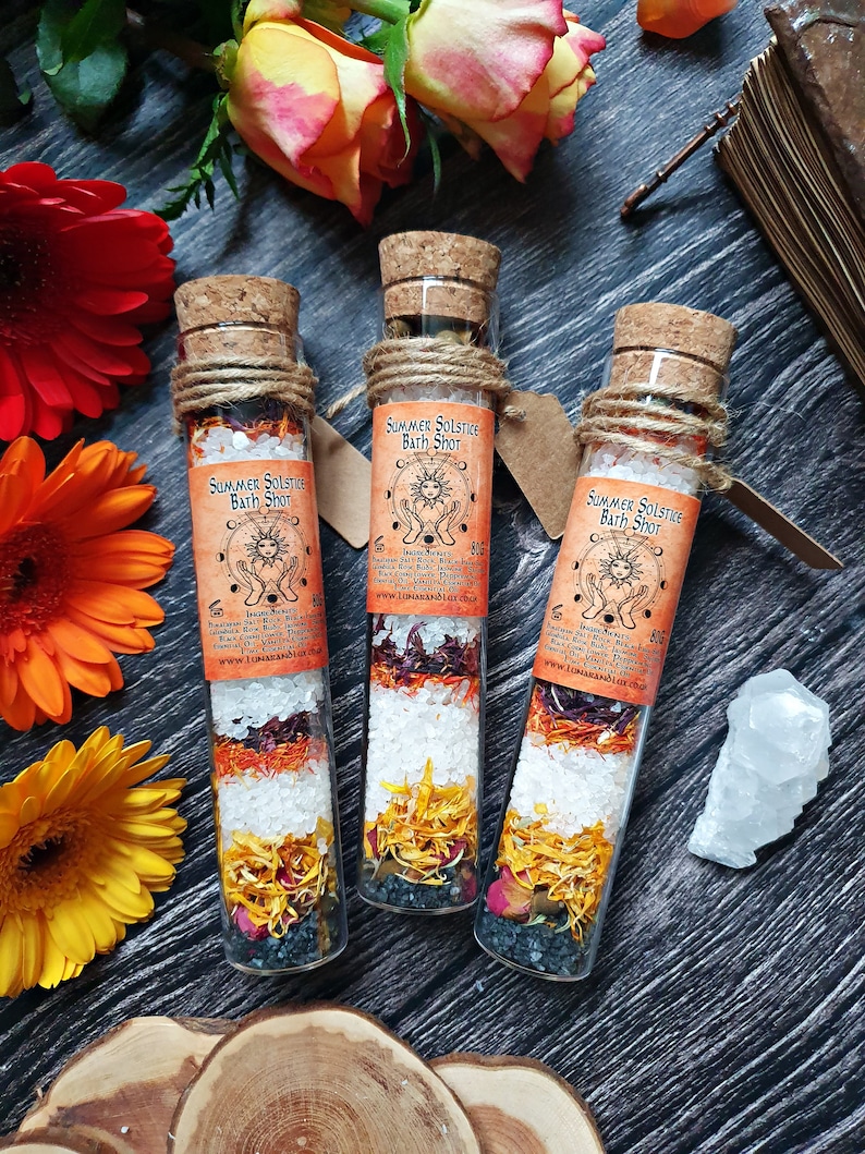 Summer Solstice Gift, Bath Ritual Salts, Litha Gift, Goddess Gift, Dried Flower Bath, Bath Salt Test Tube, Pagan Gift, Click For More Info image 3