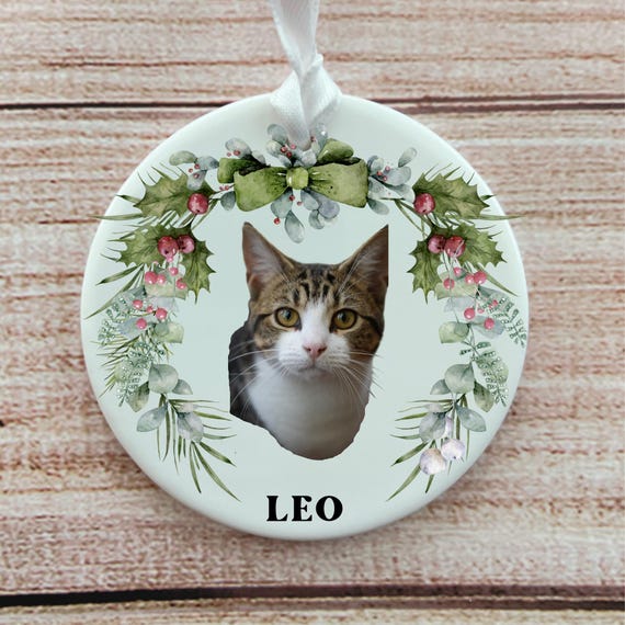Personalized Cat Photo Ornament: Ceramic First Christmas Keepsake