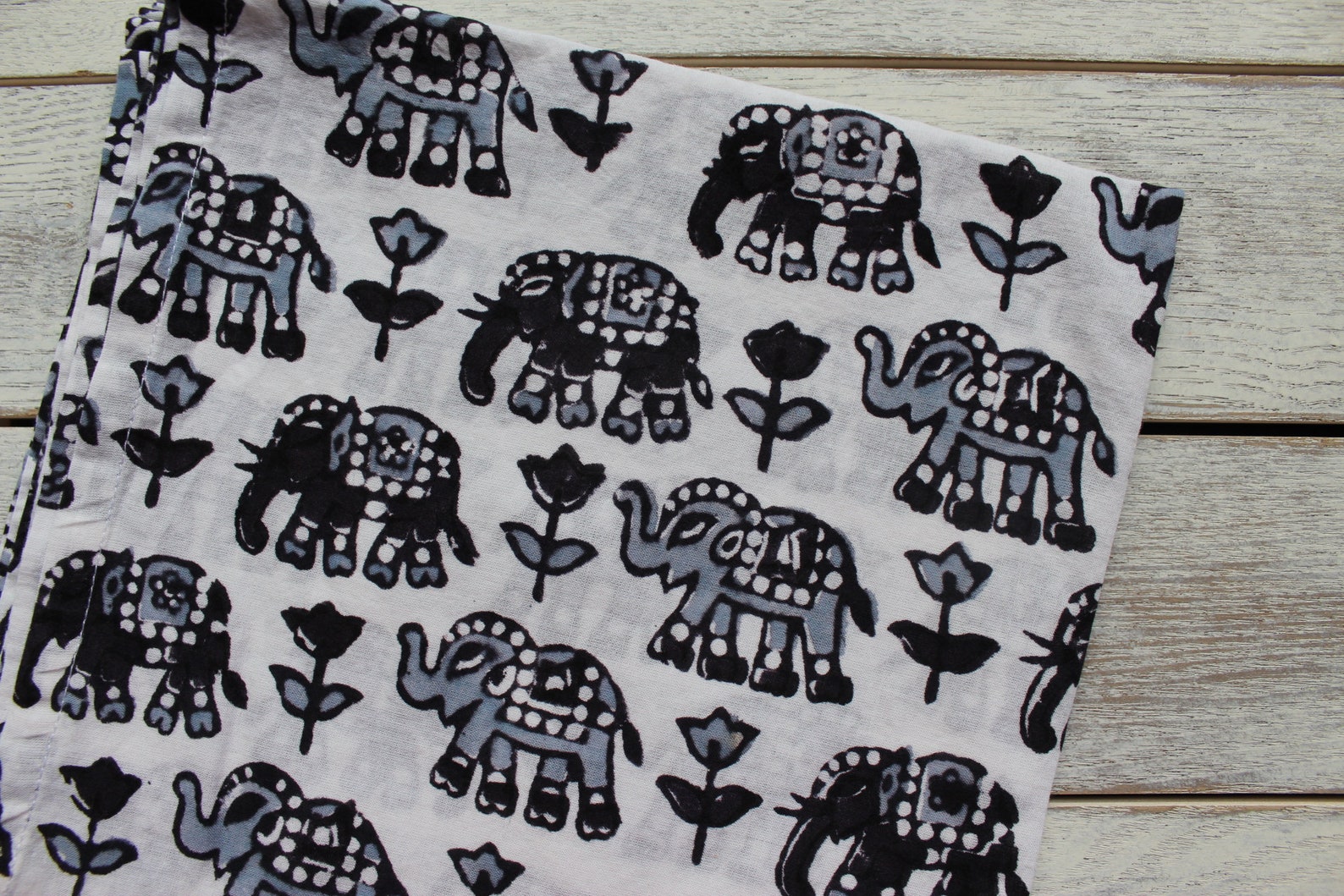 White and black napkins elephant block print dinner napkin Etsy
