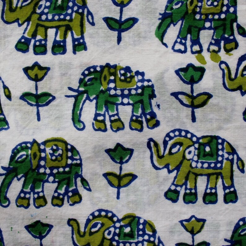 Elephant napkins SET OF 4 green elephants block print fabric Etsy