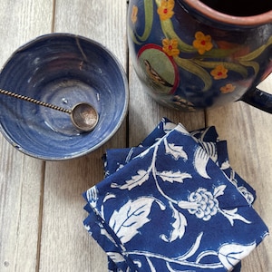 Blue Floral Cotton Napkins - Set of 4 - Eco Friendly Table Decor