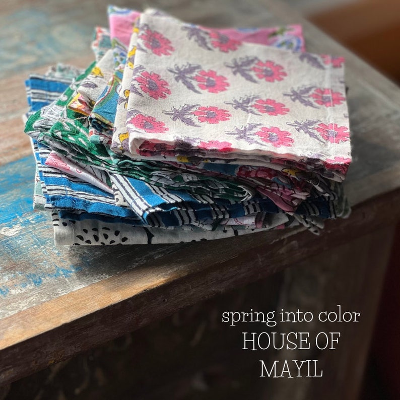 Spring into color - Table linen from house of Mayil.  Assorted cocktail size cotton napkins.