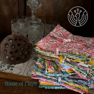 Cotton Cocktail Napkins - Set of 6 Assorted Reusable Cloth Napkins