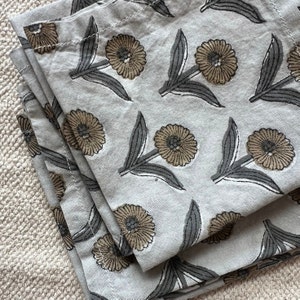 small cocktail cotton napkins. Grey with flower print.
