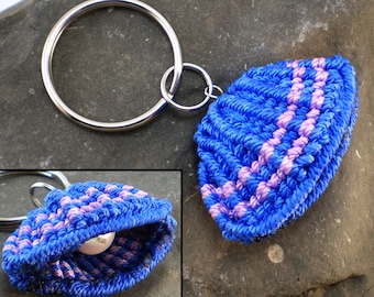 Macrame Pearl Shell Key Chain, Knot Shell Key Chain, Shell Zipper Pull, Shell Key Holder (Royal Blue & Purple)