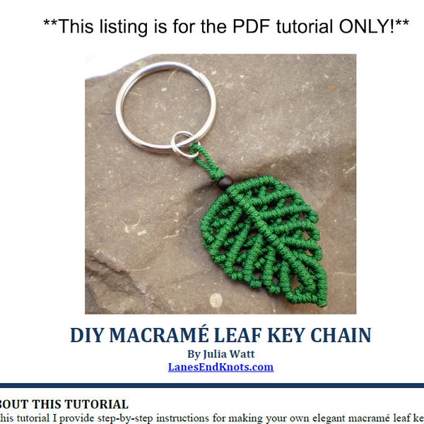 Chinese Knot Leaf Keychain Tutorial, Macrame Leaf Openwork Decorative Key Ring, Holder, Fob Instructions, Macrame PDF Tutorial