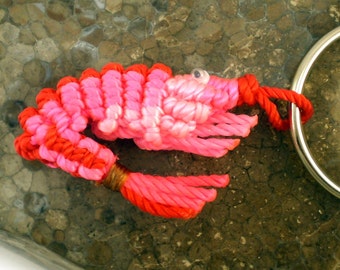 Small Knotted Shrimp Key Chain (Red / Hot Pink / Light Pink), Macrame Shrimp Key Ring, Macrame Key Holder, Knot Shrimp Fob, Chinese Knot