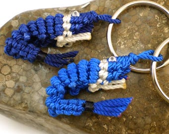 Small Macrame Shrimp Key Chain (Blue / White), Knot Shrimp Key Ring, Blue Bolt, Blue Bee, Macrame Shrimp Key Holder, Chinese Knot Fob