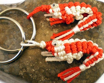 Small Macrame Shrimp Key Chain, Knot Shrimp Key Ring, Chinese Knot Shrimp Key Holder, Crystal Red, Red Rili, Fob