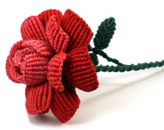 Chinese Knot Long Stem Rose, Unique Wedding Anniversary Romantic Gift for Her, Macrame Rose Flower, Knot Flower Sculpture