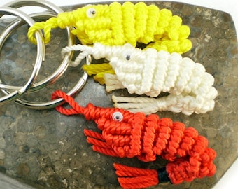 Small Macrame Shrimp Key Chain, Shrimp Key Ring, Knot Shrimp Key Holder, Shrimp Key Fob