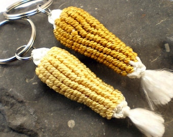 Large Corn Cob Key Chain, Unique Farmer Vegan Vegetarian Gift, Zipper Pull, Pendant, Chinese Knot Corn Key Holder, Vegetable Key Fob