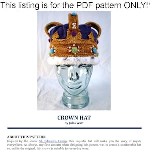 Knitting Pattern Crown Hat, Fun Costume, Royal Winter Hat Pattern, King Queen Princess Prince image 1