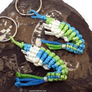 X-Large Knotted Shrimp Keychain (Blue / Green / White), Macrame Shrimp Keyring, Macrame Shrimp Key Holder, Knot Fob