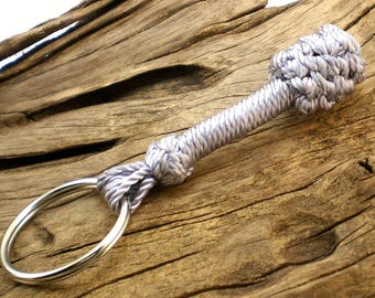 Sailor’s Blackjack Key Chain, Nautical Knot Gift For Him, Nautical Knot Key Chain, Sap Key Holder, Unique Gift For Him (Pearl Grey FLAT2W)