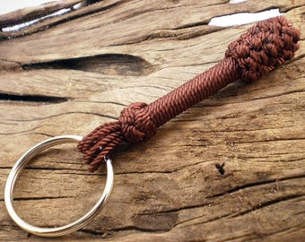 Mini Sailor’s Blackjack Key Ring, Nautical Key Ring, Sap Key Ring, Sailor Knot, Holder, Fob, Unique Unusual Gift For Men (Brown FLAT1_15A)