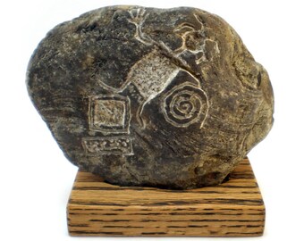 Anasazi Style Petroglyph Rock Carving, Unique Funny Humor Gift for Him Her Computer Geek Code Monkey, Shaman, Warrior, Primitive Paleo Art