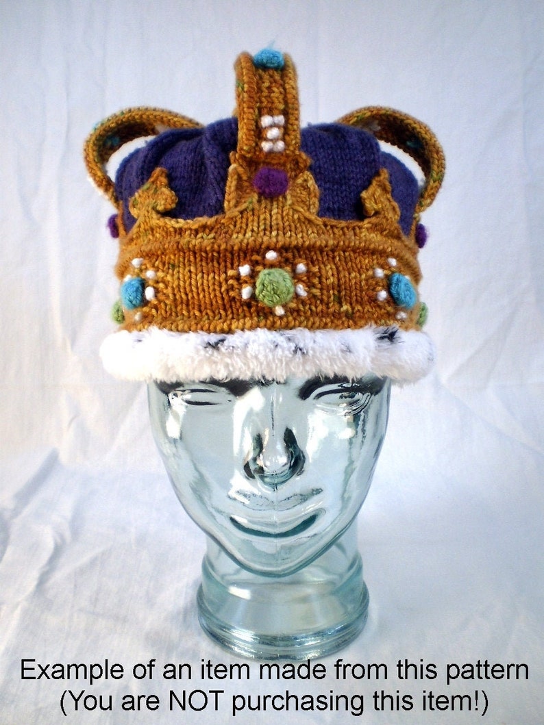 Knitting Pattern Crown Hat, Fun Costume, Royal Winter Hat Pattern, King Queen Princess Prince image 2