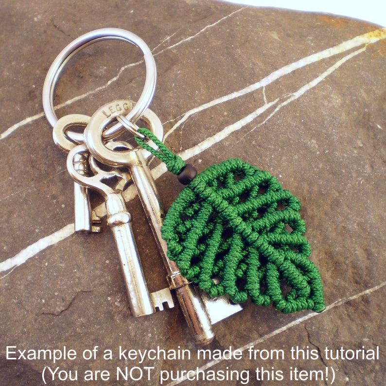 Chinese Knot Leaf Keychain Tutorial, Macrame Leaf Openwork Decorative Key Ring, Holder, Fob Instructions, Macrame PDF Tutorial image 4