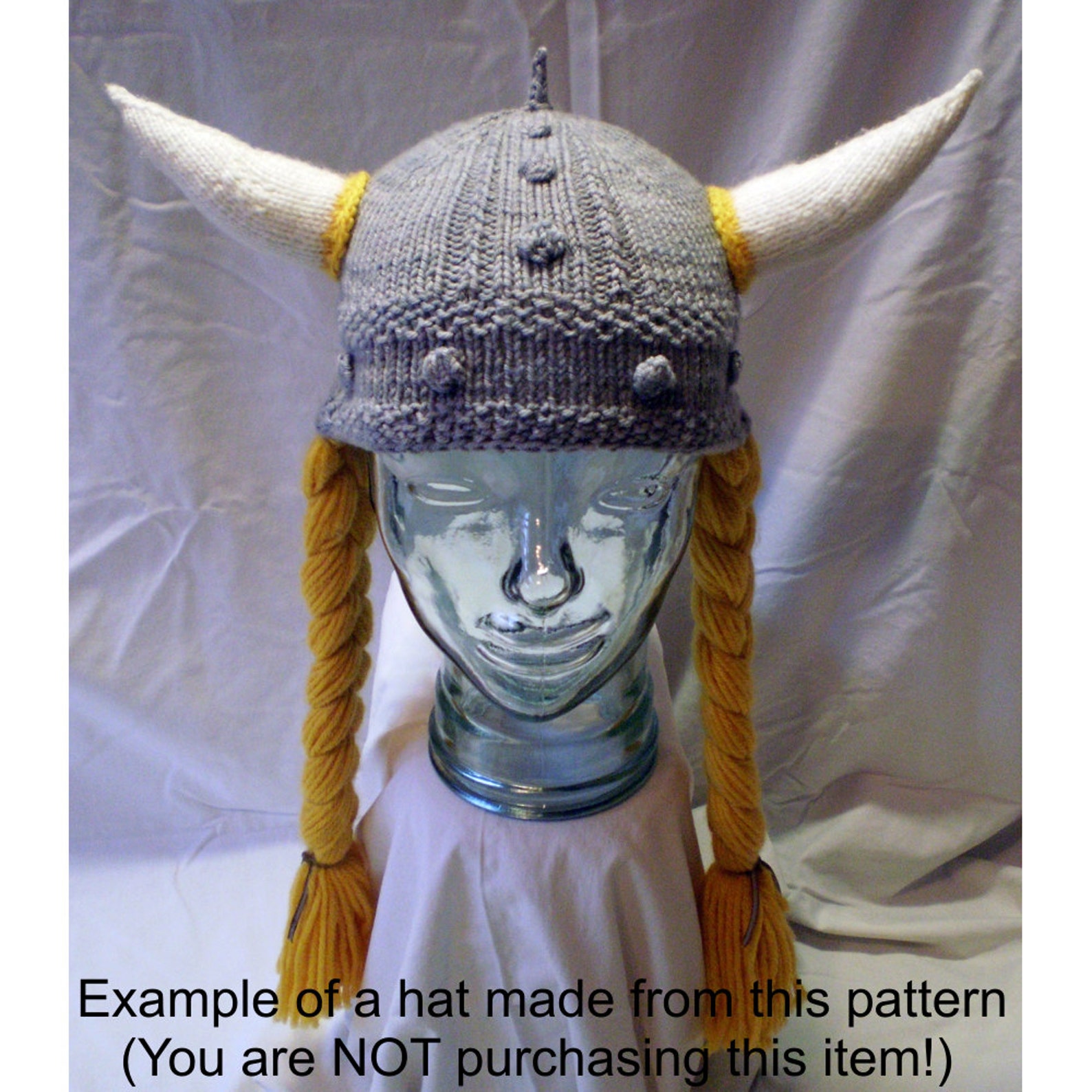Knitting Pattern Horned Viking Hat With Braids, Viking Helmet Knitting