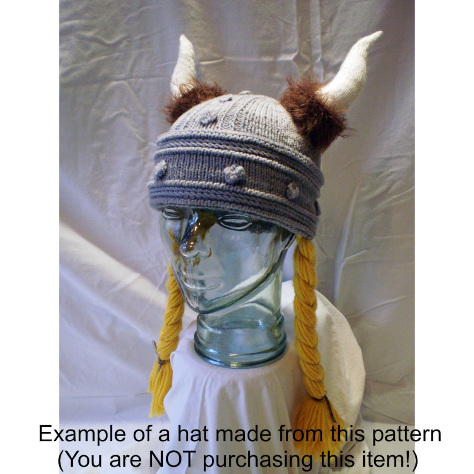 Knitting Pattern Horned Viking Hat With Braids, Viking Helmet Knitting