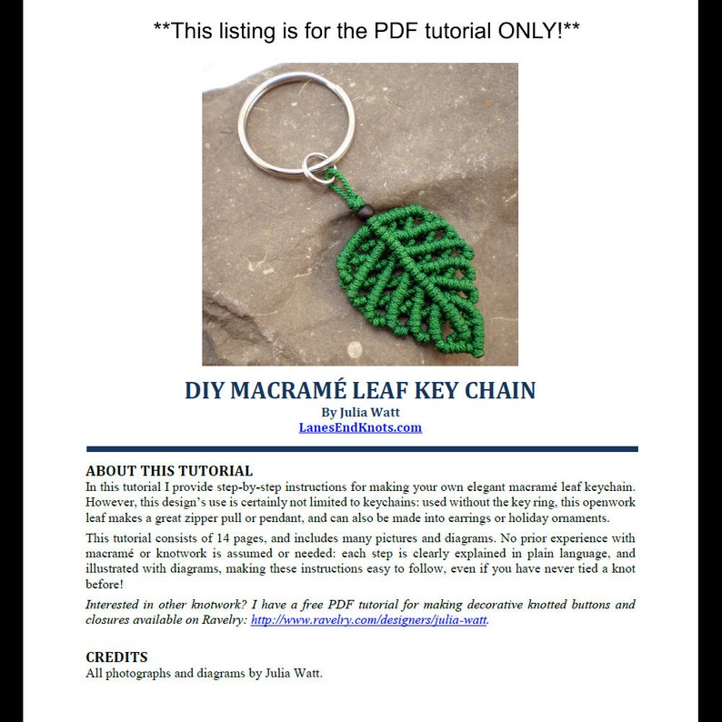 Chinese Knot Leaf Keychain Tutorial, Macrame Leaf Openwork Decorative Key Ring, Holder, Fob Instructions, Macrame PDF Tutorial image 1