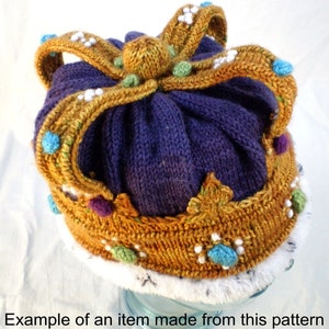 Knitting Pattern Crown Hat, Fun Costume, Royal Winter Hat Pattern, King Queen Princess Prince image 4