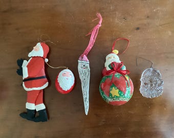 Vintage Santa Claus Christmas Tree Ornaments-Lot of 5-Assorted Styles & Sizes
