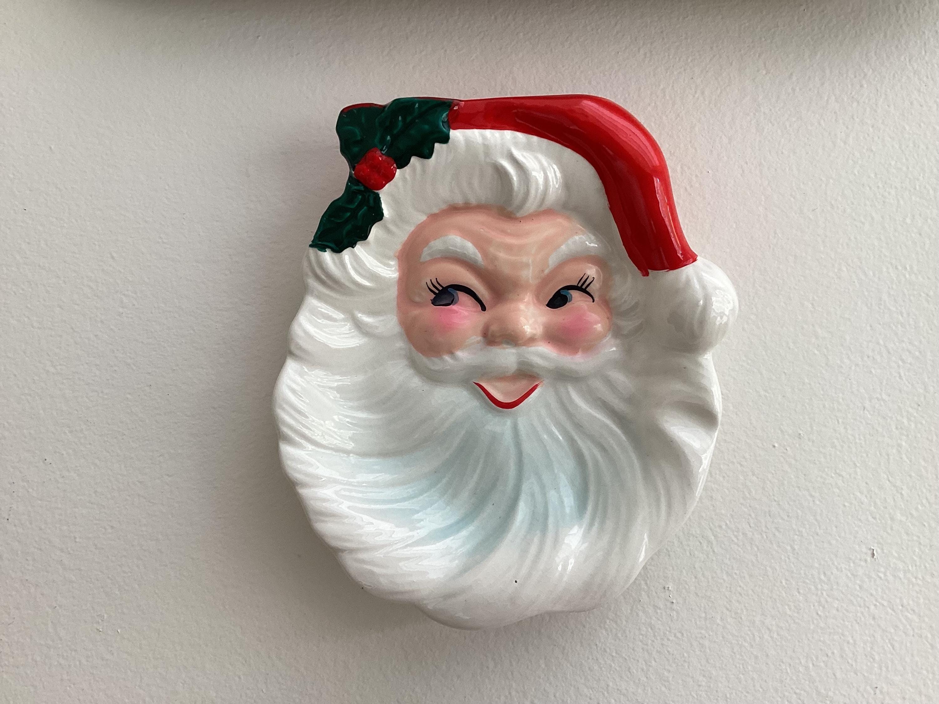 Vintage Ceramic Santa Claus Face Christmas Dish/Plaque-Japan