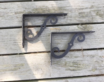 Vintage Wrought Iron Shelf Brackets-Set of 2-Architectural Salvage-Reclaimed-Repurpose-Upcycle