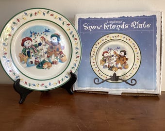 Vintage 1999 Longaberger Flurry and Snowball Snow Friends Plate with Original Box-#36927 (Display Stand Not Included)